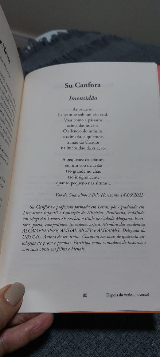 Poesia de Su Canfora que compõe antologia “Depois do vazio...o verso!”. Foto: acervo pessoal